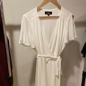 Lulus RISE TO THE OCCASION WHITE MIDI WRAP DRESS